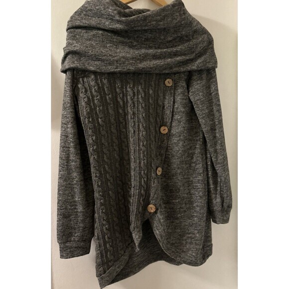 Dressfo Gray Cable-Knit Sweater Dress W/ Button Accents Size 8 Long Sleeved L - Picture 9 of 9